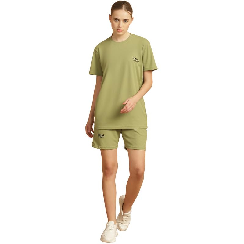 Image of Mack Jonney Solid Polyester Lycra Half sleeves Co-ord Set Trackuit For Women-P