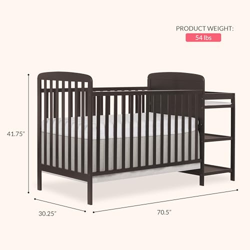 Image of Dream On Me Anna 4 in 1 Full Size Crib and Changing Table Combo in Chocolate Chip, Greenguard & JPMA Certified, Converts from Baby Crib to Toddler Bed and Day Bed