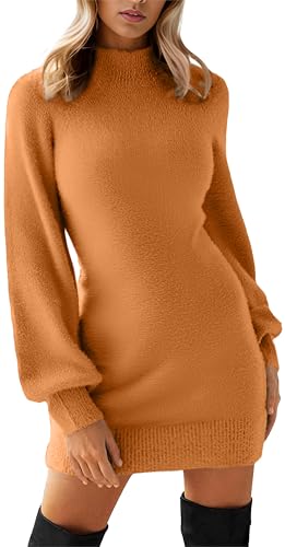 Image of GRECERELLE 2026 Womens Fall Winter Mock Neck Mini Pullover Sweater Dress | Long Sleeve Ribbed Knit Bodycon Fit for Parties Date Holidays Daily(XS-2XL)