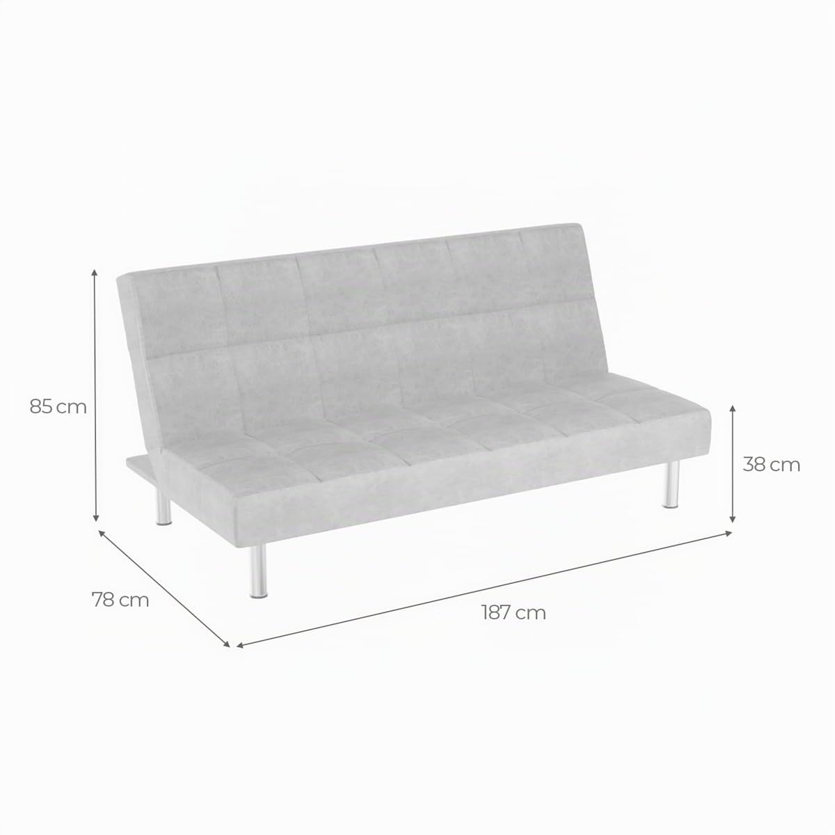 mattfy - Sofá Cama Clic Clac Tipo Libro de 3 Plazas Modelo Milos, Diseño Moderno, Práctico y Funcional, Acabado en Gris