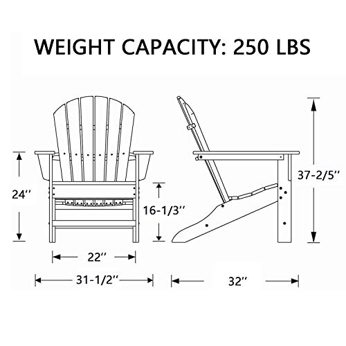 DAILYLIFE Plastic/Resin Classic Outdoor Adirondack Chair Polystyrene Weatherproof Lounge Chair for Porch Patio Deck Garden,Backyard & Lawn Furniture - Thumbnail 2