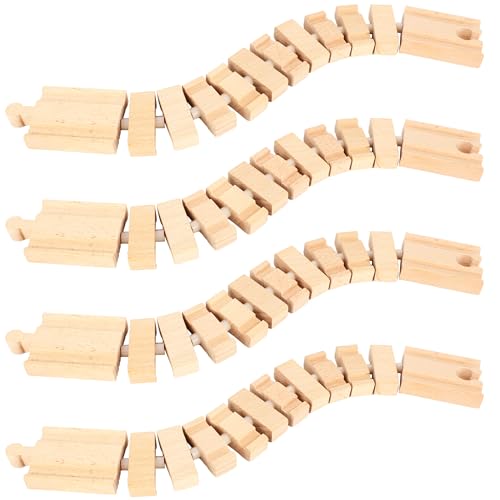 4 Pack Wooden Train Track Wood Train Track Expansion Packs Wooden Train Track Accessories Compatible with Major Train Railway Set