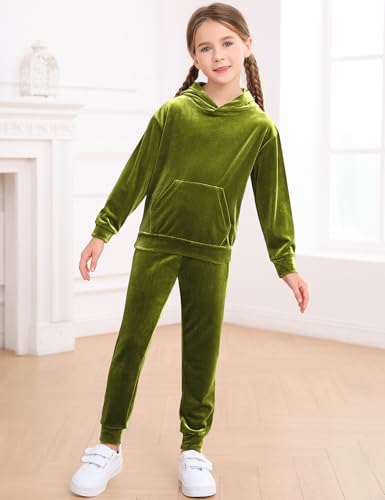 LecGee Girl's Hoodie Tracksuit 2 Piece Velour Outfits Hooded Pullover Sweatshirt Sweatpants Jogging Sweatsuit Set2