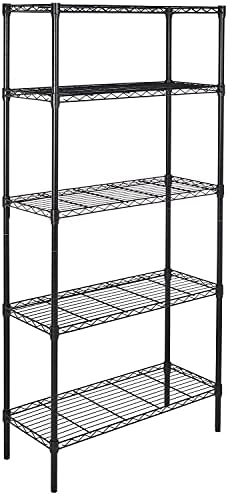 Amazon Basics 5-Shelf Storage Unit with Height Adjustable Shelves and Adjustable Levelling Feet - 680kg Max Weight, Black