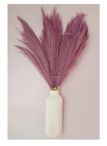 Image of SPHINX Ceramic Vase with Artificial Flowers| Flower Vase Pot for Home Decor,Living Room,Dining Table & Office|Modern Boho Minimalist Centerpiece for Decoration,Gifting (SN Ribbed with Pampas)