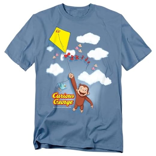 Curious George Flight Unisex Adult T-Shirt, Carolina Blue, Medium