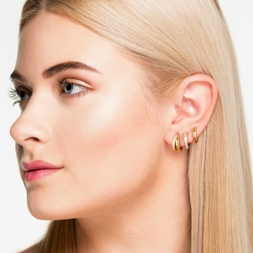 3 Pairs Small Gold Huggie Hoop Earrings Set for Women,14K Gold Plated Hypoallergenic Lightweight Huggie Hoop Earrings for Women3