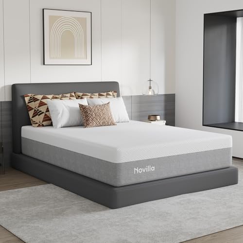 Image of Novilla 14 Inch Queen Size Gel Memory Foam Mattress in a Box, Pressure Relieving & Plush Comfort, Bliss, Grey