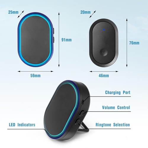 Brencco Funkklingel, 300m Reichweite IP55 Funkklingel Aussen Wasserdicht, Klingel Haustür, Türklingel Funk, Haustürklingel, Doorbell 5 Lautstärkestufen, 60 Melodien (Schwarz)