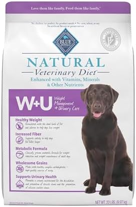 Blue Buffalo Natural Veterinary Diet W+U Weight Management + Urinary Care Dry Dog Food, Veterinarian Prescription Required, Chicken, 22-lb Bag