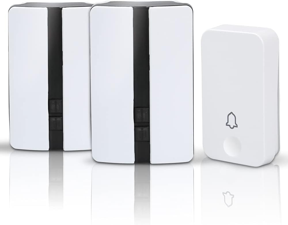 Sworway Doorbells, No Battery Required Wireless Doorbells Weatherproof Door Chime with 2 Receivers, 500 Feet Electric Doorbell, White