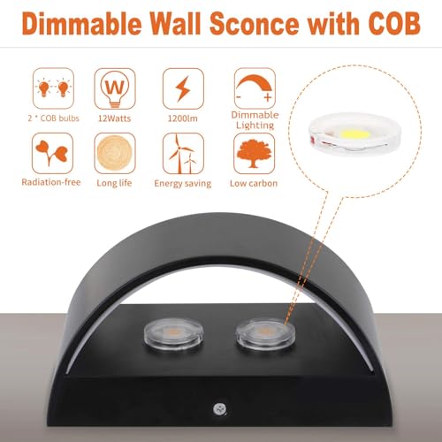 Image of Lightess LED Wall Sconce Light Indoor Dimmable Wall Lights Modern 12W Hallway Wall Lighting for Living Room Bedroom Stair, Warm White