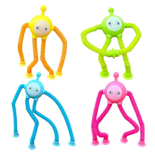 SEPWGUMD Pop Tubes Spielzeug für Unterwegs - Flugzeug & Autofahrt Beschäftigung für, 4 farbige Saugnapf-Spielzeuge, Perfektes Reisespielzeug & Urlaubs Must