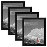 ELSKER&HOME 8x10 Picture Frame Set of 4, Black Sturdy Wood Composite Photo Frame with Semi-Tempered Glass, Wall Mount or Tabletop Display