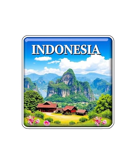 Image of Gift Me Bazar Country Fridge Magnet for Home Kitchen Refrigerator Door Stylish Decor Multicolored Souvenir Gift | Country Theme MDF Wooden Fridge | Souvenir Travel Magnets (Indonesia Fridge Magnet)