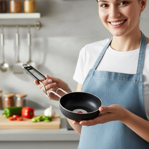 Image of LAZYwindow Essential Iron Tadka Pan /Fry Pan with Steel Handle for Kitchen 12cm Diameter