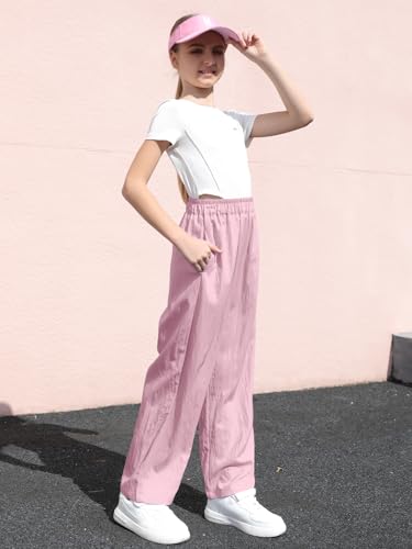 Image of SANGTREE Girls & Woman Wide Leg Pants Lightweight Casual Elastic High Waist Straight Leg Loose Trousers,4 Years - Woman 2XL
