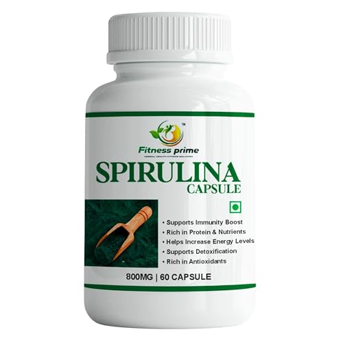 Image of Organic Spirulina 800mg Capsules, Nature Superfood, Rich in Protein, Vitamins & Minerals, Herbal Supplement (60 Capsules)