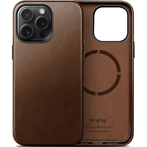 kingflag Lederhülle für iPhone 14 Pro aus in Argentinien importiertem ölgewachstem Vollnarbenleder | Kompatibel mit MagSafe & extra dünn (Braun)