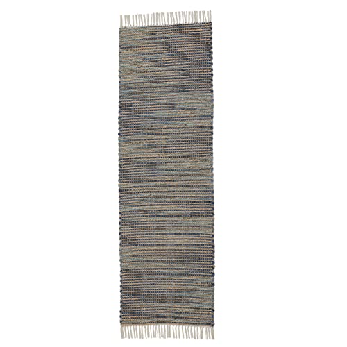 Pebble & Crane - Bradford Rug - Woven Throw Rug - Jute And Cotton - Area Rug For Kitchen, Living Room, Bedroom, And More - Tassel Trim - 2.5’ X 8’ - Navy #TOP1