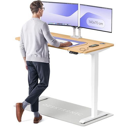 Desktronic Bureau Assis Debout Électrique 140x70cm - Bureau Réglable en Hauteur à Moteurs Électriques Doubles - Commande Tactile - USB - Mémoire - Plateau Bois...