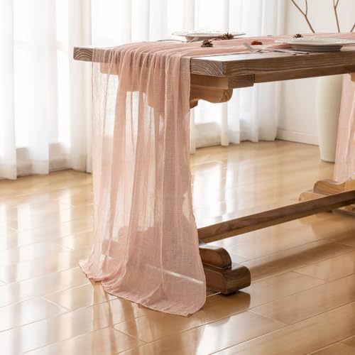 Image of 2Pcs Pink Cheesecloth Table Runner 120 Inches for Party Home Decor