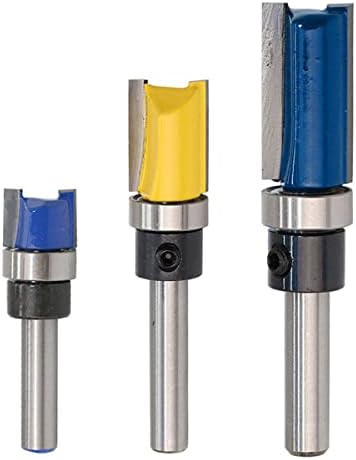 Yakamoz Set of 3 Pieces 1/4 Inch Shank Flush Trim Pattern Template Router Bit Set Wood Top Bearing Milling Cutter Tool