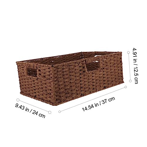 2 piezas de cesta de almacenamiento tejida rectangular de mimbre y vid para el hogar 6