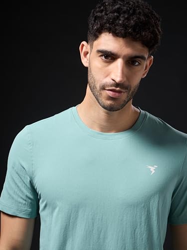 Image of TECHNOSPORT Men's Slim Fit Solid Crew Neck T-Shirt, Cotflex Quick Dry Wrinkle Resistant Polyester Sports Tee for Gym, Running, Training, Sports