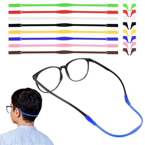 Amaxiu Pack de 8 bandas para gafas para niños con 8 pares de ganchos para las orejas, de silicona antideslizante, soporte elástico para gafas de sol, para niños deportivos(multicolor)