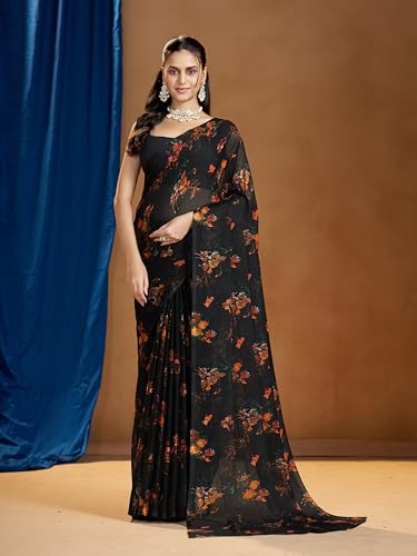 Image of Garden Vareli Nara Chiffon Abstract Floral Print Saree