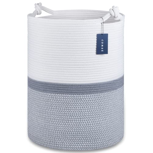 COMSE Panier à couverture extra large - 40 x 55 cm - Grand panier à linge en corde de coton - Panier à linge XXXL - Panier à jouets - Panier tissé - Panier à vêtements - Mélange blanc/gris