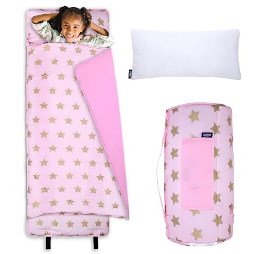 Image of Wildkin Original Nap Mat Built in Blanket Pillowcase Pillow Insert Included, Premium Cotton Microfiber Blend Ages 3-7 Years, Stars