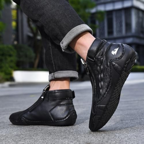 Mens Mid-Top Leather Chukka Ankle Boots with Side Zipper Casual Comfortable Round Toe Non-Slip Flats Loafers for Walking Outdoor Hiking4