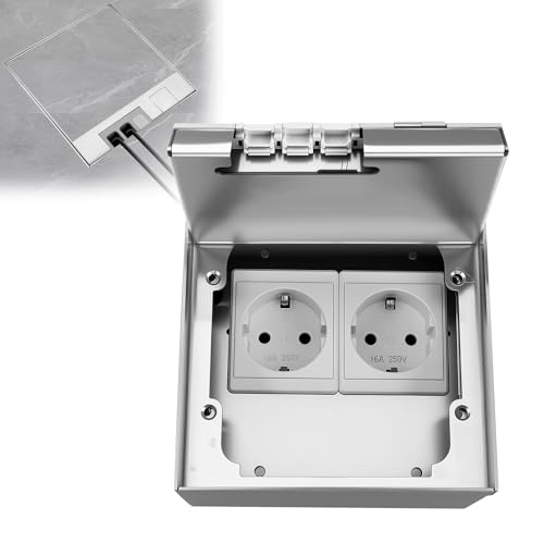 Caja de enchufes empotrada de suelo, 16 A, 4000 W, acero inoxidable, impermeable, tomas de corriente de 2 vías, UE, juego de tomas de corriente retráctiles para cocina, salón, oficina y hotel