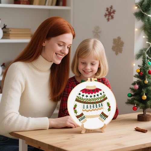 Image of Crafmanoe Christmas Embroidery Kits for Beginners Embroidery Stitches Practice Kits for Adults, Christmas Cross Stitch Kits for Beginners Craft Kits, Embroidery Hoops, Fabric, Threads & Video Tutorial
