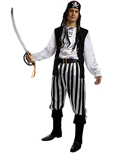 Funidelia | Disfraz de pirata a rayas - Colección blanca y negra para hombre Corsario, Bucanero - Disfraz para adultos y divertidos accesorios para Fiestas, Carnaval y Halloween - Talla M - Blanco