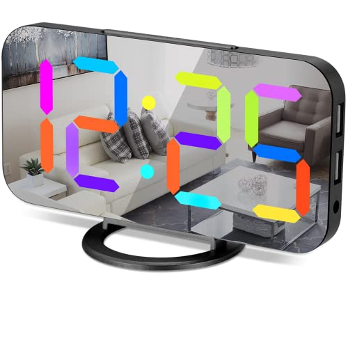 Digital Alarm Clock,7 Inch Led Rgb Clocks,With 11 Colorful Modes,Dual Usb Charger Ports,Auto Dim,Aesthetic Mirror Clock For Bedroom Home Office Desk Decor (Black-Rgb) #TOP4