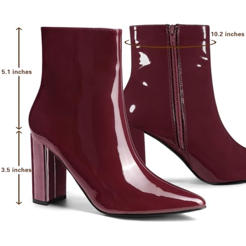 Allegra K Allegra K Women's Chunky Heel Pointed Toe Zip Burgundy Ankle Boots - 8 M US