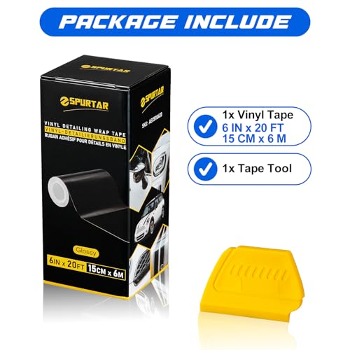 Image of Spurtar Gloss Black Vinyl Wrap 6 Inch x 20ft Air-Release Adhesive Car Vinyl Tape Chrome Delete Wrap Roll DIY Car Exterior Decoration Door Edge Guard Vehicle Detailing Paper 15CM x 6M