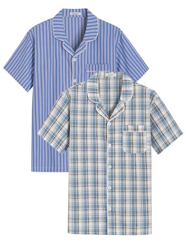 Image of Latuza Men's Button Down Pajama Top 2 Pack Cotton Sleep Shirt