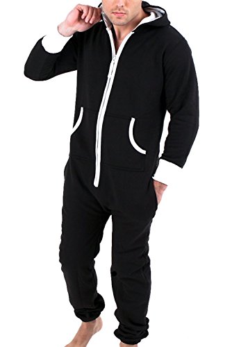 Juicy Trendz Mens Plain Onesie Hoodie Jumpsuit Playsuit All in One Piece Black Large