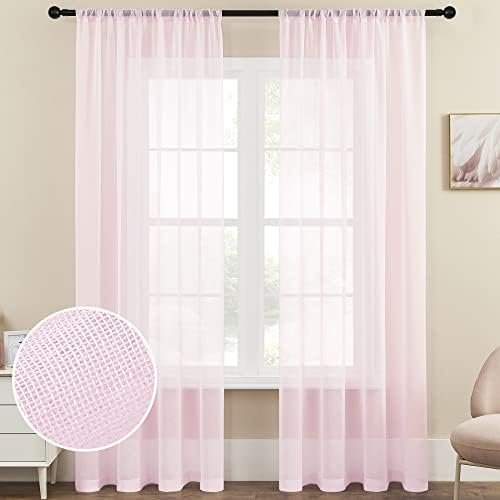 MRTREES Sheer Curtains Pink 84 inches Long Sheers Girls Room Nursery Transparent Voile Curtain Panel Bedroom Rod Pocket Window Treatment Set 2 Panels Living Room Sliding Glass Door
