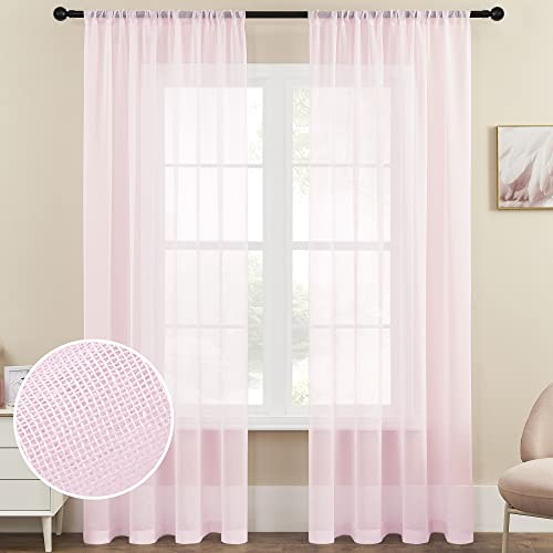 Mrtrees Sheer Curtains Pink 84 Inches Long Sheers Girls Room Nursery Transparent Voile Curtain Panel Bedroom Rod Pocket Window Treatment Set 2 Panels Living Room Sliding Glass Door #TOP21