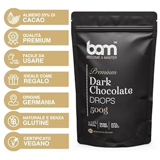 BAM Gocce di Cioccolato Fondente 55.6% - Per Dolci, Decorazioni e Creme - Scaglie di Cioccolato per Uso Professionale e Casalingo