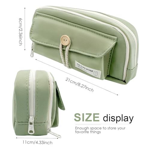 Image of Large Capacity Pencil Case, 4-layer Pencil Case Pouch, Green Pencil Bag for Office, Pencil Case for Adult