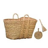 Cestería Aparici - PACK Leñero de Esparto FORRADO GRANDE (65cm) + Kit Escobilla y Aventador. Cesto Artesanal XXL para Chimenea y Almacenaje Decorativo Rústico. (65x45x36 cm, Ref. 7149-3)