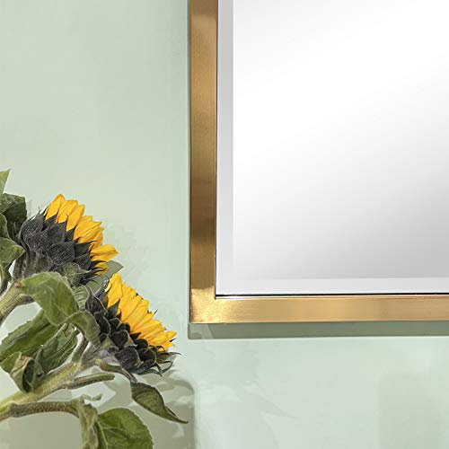 Image of TEHOME Brushed Gold Metal Framed Pivot Rectangle Bathroom Mirror Tilting Beveled Vanity Mirrors for Wall, Overall 27.9 x 36 inches (Mirrror 24 x 36 inches)