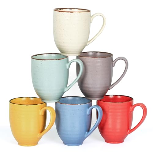 Esfour Ceramics Juego de 6 tazas de café resistentes con asa grande de 14 onzas, aptas para microondas y lavavajillas, café con leche, capuchino, té, cacao, moca, hombres, mujeres, uso diario en casa,