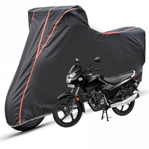 Image of Two Wheelers Bike Body Cover Compatible for TVS Sport, UV Resistant, Dustproof, Triple Stitched, Elastic Bottom, Red Piping Motorcycle Cover (Black, Pack of 1)